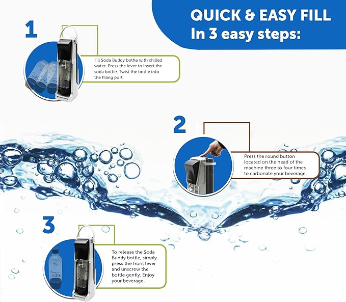 Flame King SodaBuddy Sparkling Water and Soda Maker, Bundle Includes 1 Soda Machine, 1 BPA-Free Bottles, and 1 4-Oz CO2 Carbonator