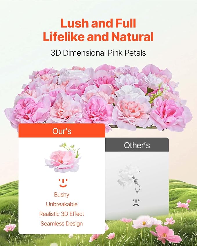 VEVOR 3D Flower Wall Panel, Artificial Floral Wall Background Mesh Backing Mat,Seamless Design&Easy Installation for Wedding Valentines Day Home Baby Party Backdrop Decor,Pink