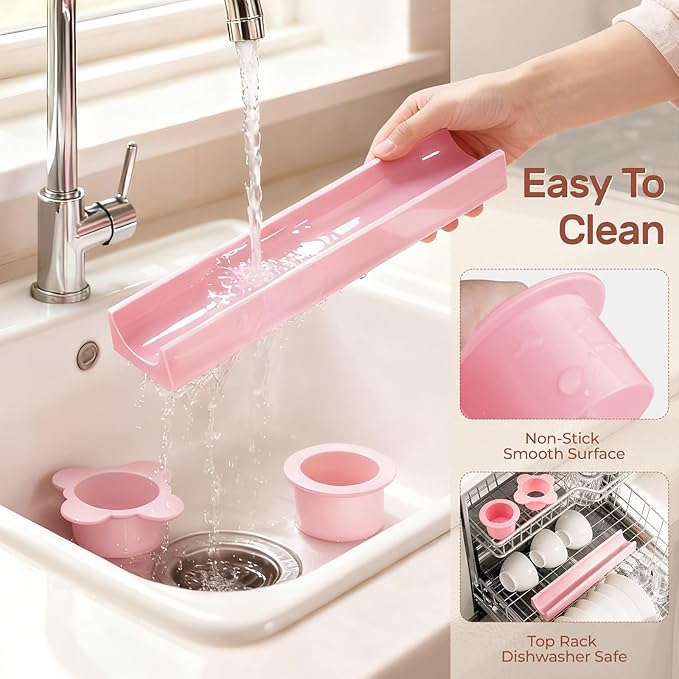 Round Cake Pop Mold Set with 50PCS Sticks Bags Ties,1.75 Inch Cake Pop Cutter and Pusher,Dishwasher Safe Baking Molds for Birthday Wedding Kids Party Desserts-Pink
