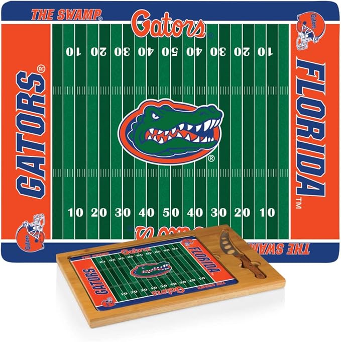 PICNIC TIME NCAA Icon Glass Top Cutting Board & Knife Set, Cheese Boards Charcuterie Boards, Serving Platter, (Parawood & Bamboo)