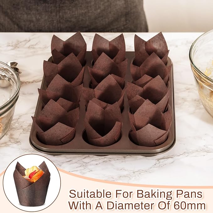 Motiskyy 600 Pcs Jumbo Muffin Liners for Baking 2-1/4" x 4" Large Tulip Cupcake Liners Greaseproof Cupcake Wrapper Paper for Weddings Birthday Christmas Anniversaries Party (Brown)