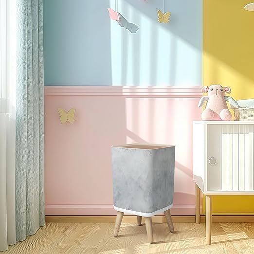 Small Trash Can with Lid watercolor art Old paper White stone surface Stucco Wall Watercolour Wastebasket with Press Cover Dog Proof Garbage Can Waste Bin for Kitchen Bathroom Nursery 2.6 Gallon