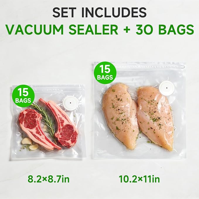 Vacuum Sealer, Handheld Vacuum Sealer for Food, USB Rechargeable Portable Mini Food Sealer with 30 Reusable Bags, Compact for Travel & Small Batch Storage