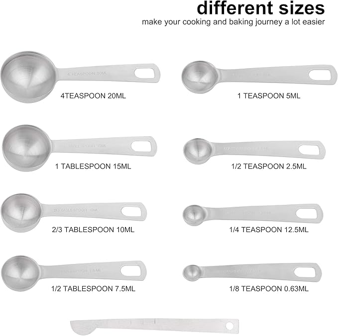 Smithcraft 18/8 Stainless Steel Measuring Cups and Spoons Set, Metric & US Metal Measure Cup and Spoon for Baking & Kitchen, Heavy Duty 7 Measuring Cups & 8 Spoons With Leveler