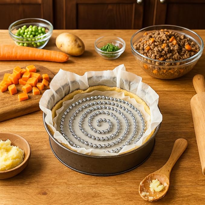 Mrs. Anderson's Baking Pie Weights | Stainless Steel Stoneware Beads for Blind Baking | Heat-Safe, Food-Safe, Easy to Use | Prevents Shrinking, Puffing, Bubbling | Connected Chain Weights