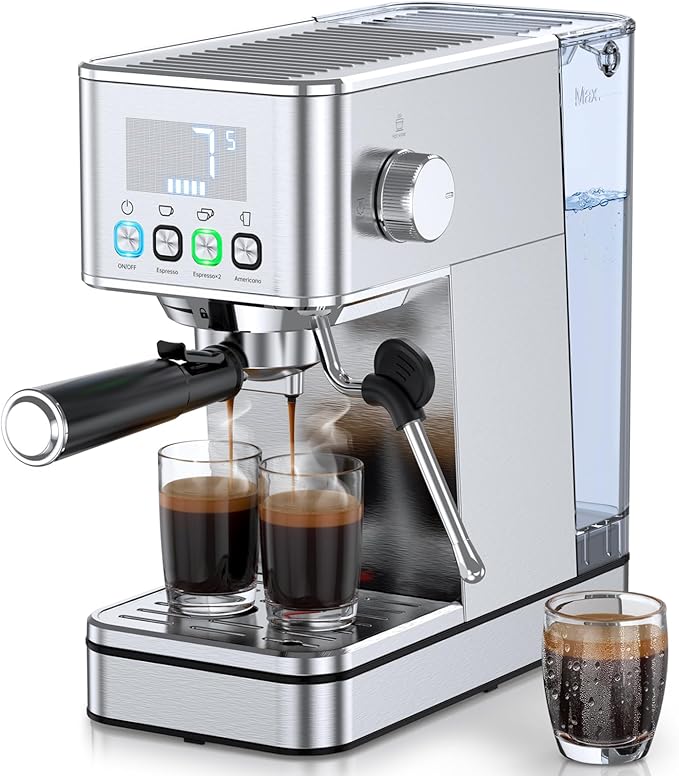 Espresso Machine 20 Bar, Stainless Compact Espresso Maker with Steam Milk Frother, 57.5OZ Water Tank, Touch Screen Indicator of Making Time, for Latte, Cappuccino, Silver Give to Family 2026