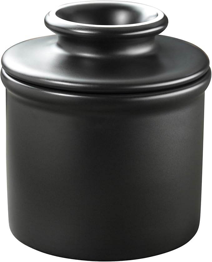 Butter Bell - The Original Butter Bell crock by L Tremain, a Countertop French Ceramic Butter Dish Keeper for Spreadable Butter, Glossy White + Matte Black