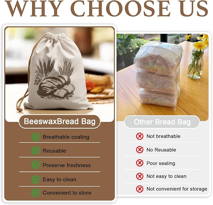 Reusable Bread Bags with TPU Liner -Linen Bread Bag for Sourdough & Homemade Cloth Bread Bags Keeps Fresh Longer 2 Pack
