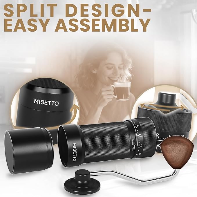 MISETTO Manual Coffee Grinder with CNC Stainless Steel Conical Burr - External Adjustable Setting,Double Bearing Positioning,French Press Coffee,Pour Over for Hand Grinder Gift