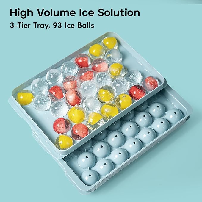 Round Ice Cube Trays for Freezer - Ice Cube Tray with Lid and Bin,Stackable Ice Ball Maker, BPA-Free Ice Mold, Circle Ice Trays for Juice,Coffee and Cocktails (1.2in/93 balls&box)