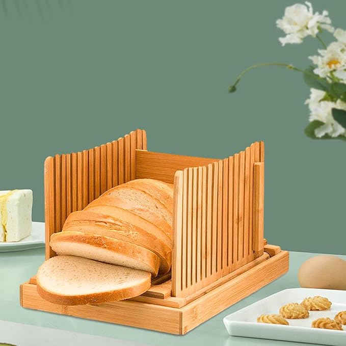 Generic Bamboo Bread Slicing Tool with Crumb Tray for Homemade Loaves, style A