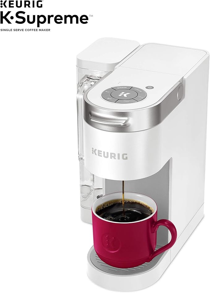 Keurig K-Mini Single Serve Coffee Maker, Studio Gray, 6 to 12 oz. Brew Sizes & K-Supreme Single Serve K-Cup Pod Coffee Maker, MultiStream Technology, White