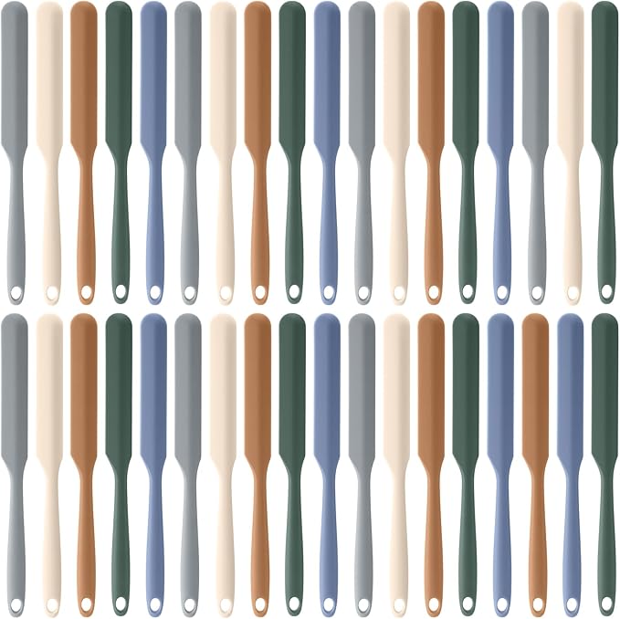 Honeydak 36 Pcs Mini Silicone Spatula Bulk 8.3 inch Small Rubber Spatula with Long Handle Heat Resistant Jar Cake Cream Butter Scraper Resin Craft Non Stick Kitchen Tools for Baking Cooking Mixing