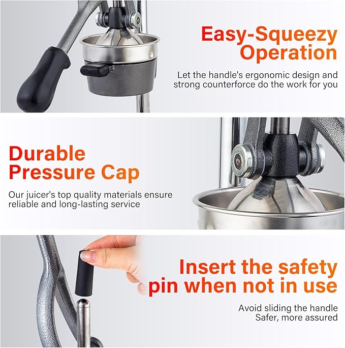 Manual Cast Iron Juicer, Commercial Lemon Squeezer, Professional Citrus Juicer, Ideal for Extracting Juice From Lemons, Oranges, and Grapefruits. Easy to Clean. (Gray)