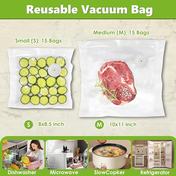 Vacuum Sealer for Food with Visible Water Tank, Handheld Vacuum Sealer Machine with 30 Reusable Bags, Compact Food Sealer Saver for 6X Preservation & Fresh, Wireless & Portable