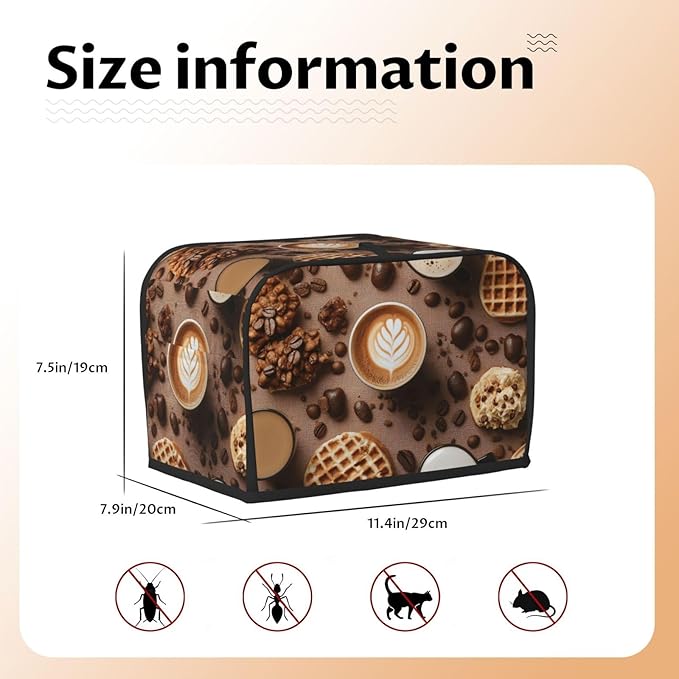 Brown Coffee Pattern Toaster Cover 2 Slice, Cute Country Bread Machine Cover, Washable Toaster Kitchen Small Appliance Cover Stain Resistant,with Top Handle