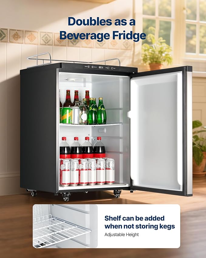 VEVOR Beer Kegerator, Dual Tap Home Draft Beer Dispenser for Ball Lock, Full Size Keg Refrigerator with 5lbs CO2 Tank, Hold 2 Sixth / 2 Slim / 3 Ball lock keg, 162L