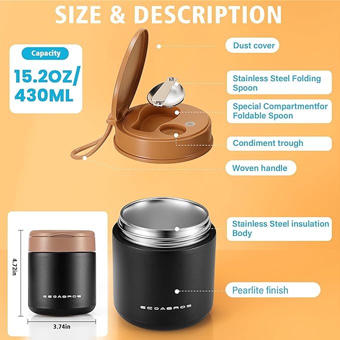 15.2oz Kids Thermo for Hot Food – Vacuum Insulated Food Jar with 316 Stainless Steel Interior, Leakproof Wide Mouth Soup Thermos for School Lunch (Green)