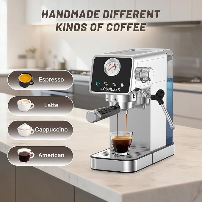 20 Bar Espresso Machine, Semi-Automatic Espresso Machine with Milk Frother, Compact Espresso Coffee Maker For Café-Quality Lattes and Cappuccinos at Home & Office