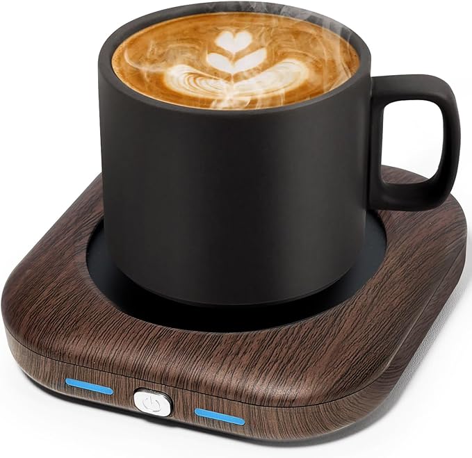Mug Warmer - 3-Temp Settings Coffee Mug Warmer for Desk with 4 Hrs Auto Shut Off, Fastest Heating & Smart Wood Candle Warmer - Ideal Coffee Gifts Accessories Keep Beverages Coffee Warmer