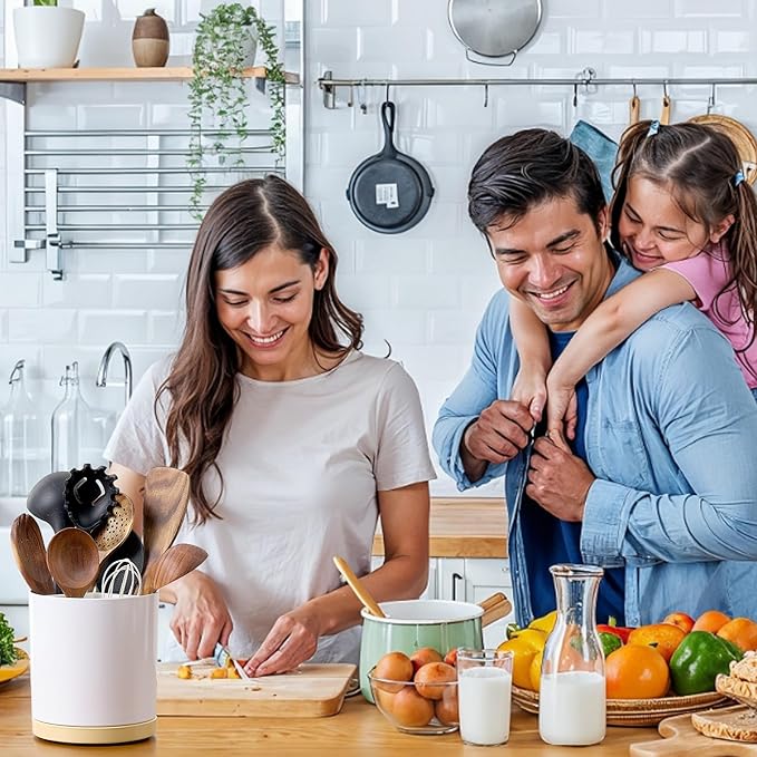 Extra Large Porcelain Like Kitchen Cooking Utensil Holder, 360° Rotating Utensil Crock, 7.2" Unbreakable for Countertop, for Farmhouse Kitchen Decor with Rotatable and Detachable Base