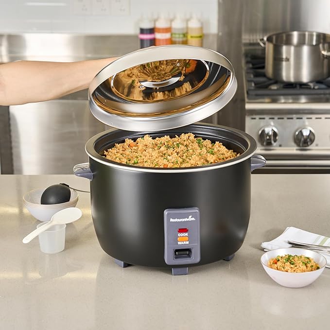 Restaurantware Commercial Rice Cooker 60 Cup Heavy-Duty Steel Industrial Rice Warmer With Nonstick Interior Black Ideal For Catering And Buffet Use