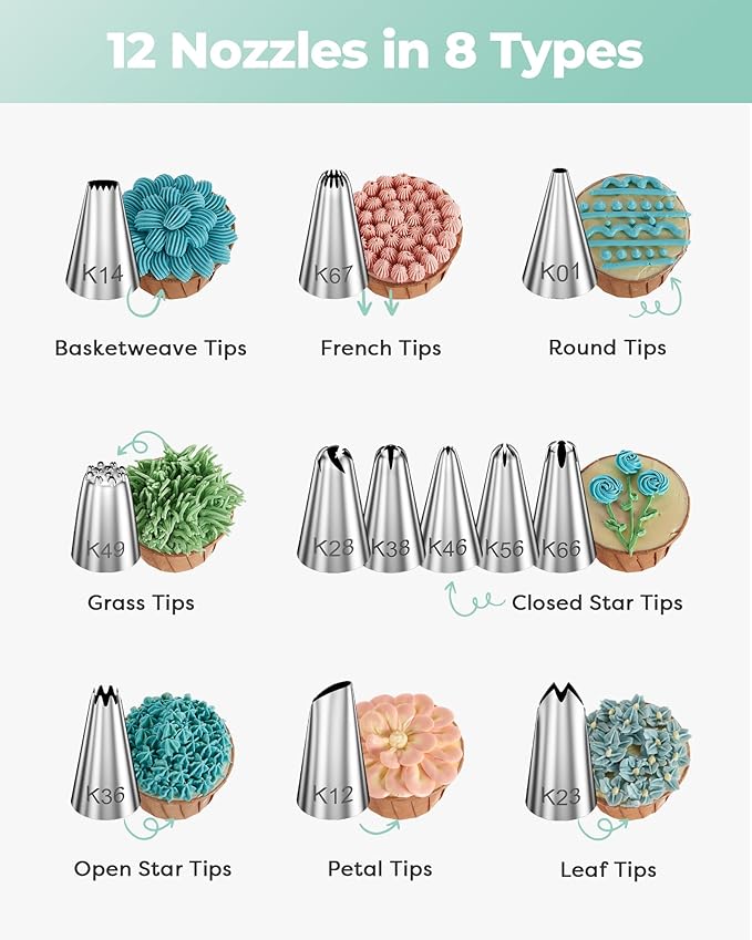 Kootek 71PCs Cake Decorating Kit, Baking Supplies Tools - Includes Cake Stand Turntable, 12 Icing Piping Tips Set, 2 Frosting Spatulas, 3 Scrapers, 50+2 Piping Bags, Coupler, Video Tutorial, Booklet