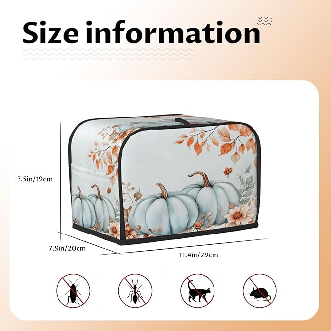 Toaster Cover 2 Slice Pumpkin Fall Leaf Thanksgiving Kitchen Small Appliance Covers with Pockets Dust and Fingerprint Protection