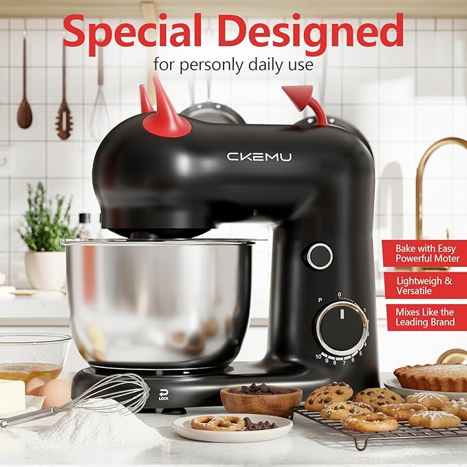 Stand Mixer, Compact & Space-Saving, Stainless Steel Bowl, Unique & Playful Design, Effcient 300W Motor, Dishwasher-Safe Attachments, SM-2549A (Black)
