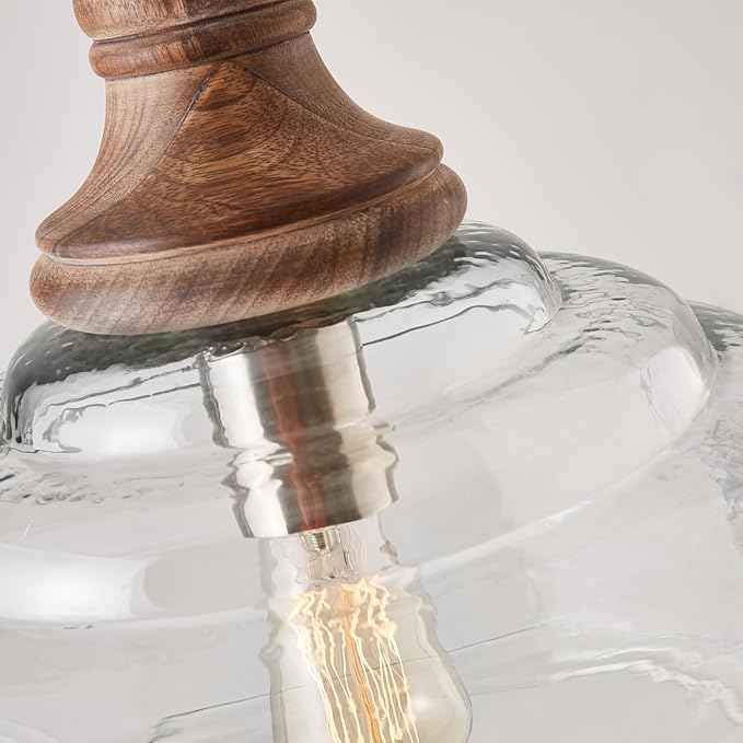 Capital Lighting 330318YG Julian Coastal Style Clear Organic Rippled Glass Dome Pendant, 1-Light 100 Watt, 16" H x 14" W, Grey Wash/Iron Silk