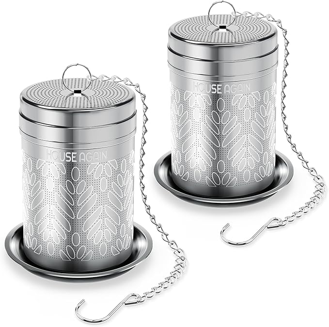 House Again 2 Pack Tea Strainers for Loose Tea, Extra Fine Mesh Tea Infuser, Updated Slim Threaded Lid & 304 Stainless Steel, Tea Ball Filter Bags Diffusers, Loose Leaf Tea Steeper for Brew Spices