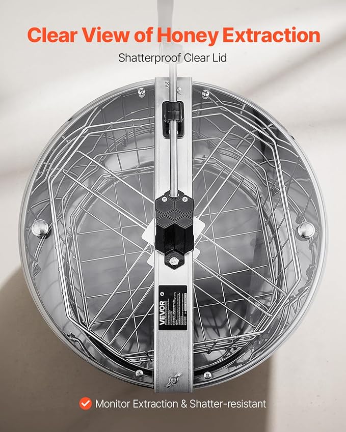 VEVOR Honey Extractor, 4/8 Frame Manual Honey Extractor with Transparent Lid, Stainless Steel Honeycomb Drum Spinner with Height Adjustable Stand, Honeycomb Extraction Equipment for Beekeeping