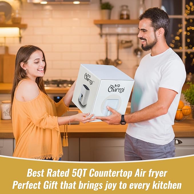 Charmi 5QT Air Fryer – Beautiful Retro Design, Stylish Countertop Look, Safe Auto Shutoff, Digital Touchscreen, 8 Cooking Presets, Digital Recipes Included(Cream White)