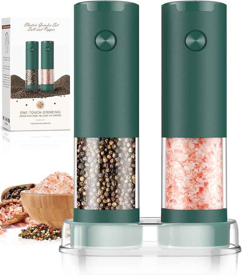 Electric Salt and Pepper Grinder Set Automatic Battery Pepper Mill Shakers Christmas Gifts for Men Adjustable Coarseness Salt and Pepper Shakers Kitchen Gadgets