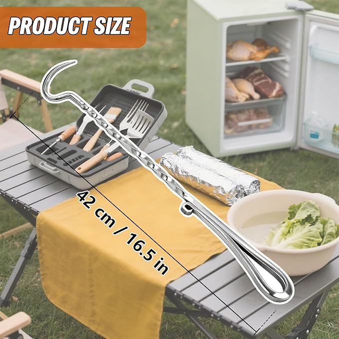 Stainless Steel Meat Hook Flipper, Handmade BBQ Turner Hooks, BBQF Turner Hooks, Flips Cooking Hooks for Grilling Smoking Frying (Stainless Steel - B)