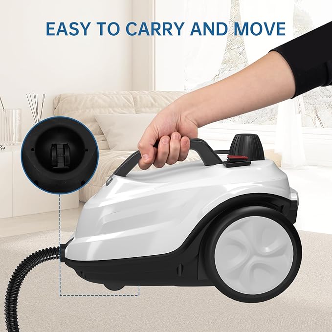 Steam Cleaner, Powerful Heavy Duty Canister Steamer with 34 Accessories, Steam Mop with 16.4 Ft Extra-Long Power Cord for Home Floor Cleaning, Grout, Upholstery, Car Detailing, White