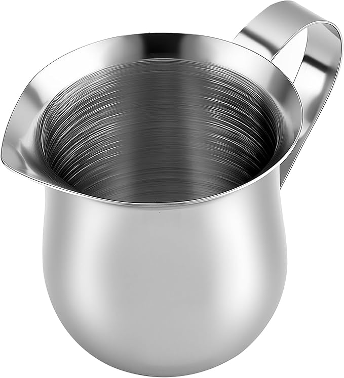 JAPCHET 20 Pack 3 Oz Small Metal Creamer Pitchers, Stainless Steel Bell Creamers with Pouring Spout, Mini Pitcher Cup Creamer Dispenser for Serving Milk, Coffee Cream, Sauce, Maple Syrup