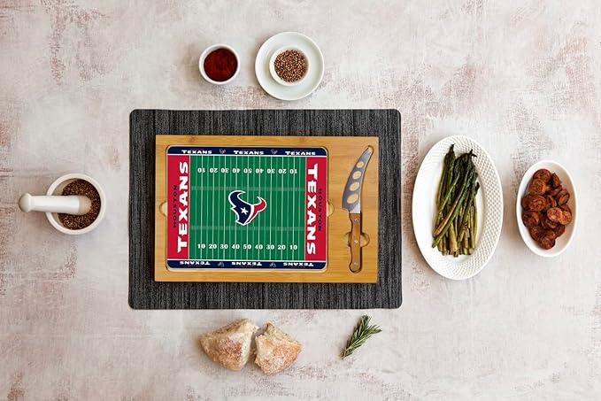 PICNIC TIME NFL Football Field Icon Glass Top Cutting Board & Knife Set, (Parawood & Bamboo)