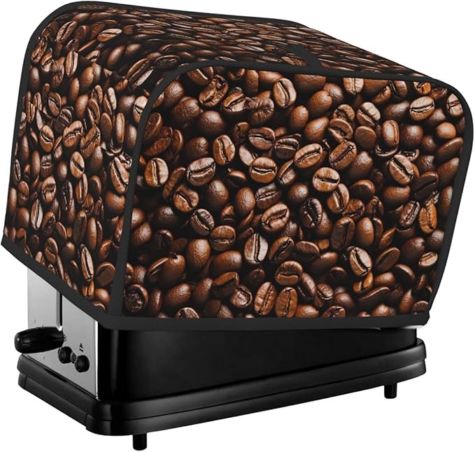 Coffee Print Toaster Cover 2 Slice, Cute Country Bread Machine Cover, Washable Toaster Kitchen Small Appliance Cover Stain Resistant,with Top Handle