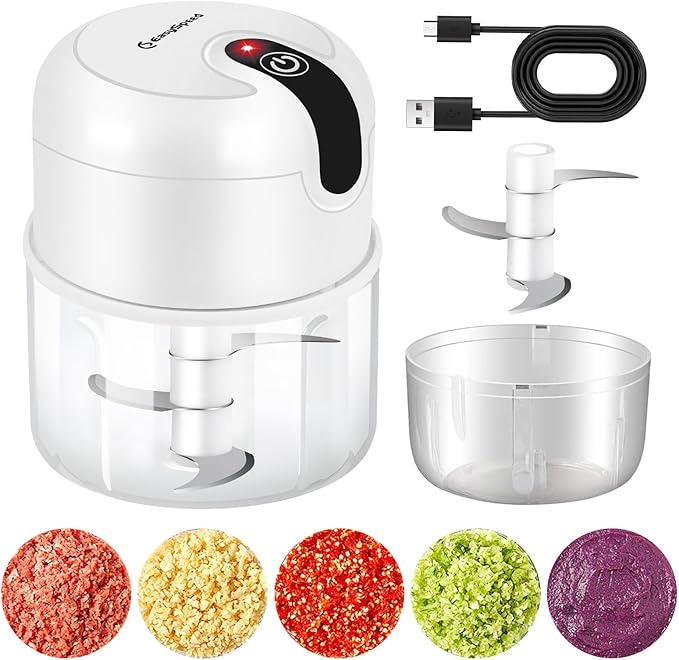 EASYSPEED Electric Garlic Chopper 1Cup, Mini USB Charging Wireless Food Processor with 304 Stainless Steel, 3 Sharp Blades, Portable Kitchen Meat Grinder for Onion, Garlic, Ginger, Chili