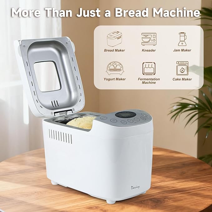 Davivy Bread Maker Machine with 2 Dough Kneading Paddles,15-in-1 Automatic Large Capacity Bread Machine Nonstick Bowl For Bread, Jam& Yogurt, 3 Loaf Sizes and 3 Crust Settings