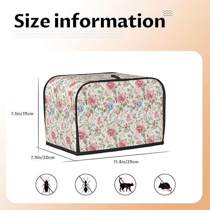 Toaster Cover 2 Slice Flower Boho Rose Floral Kitchen Small Appliance Covers with Pockets Dust and Fingerprint Protection