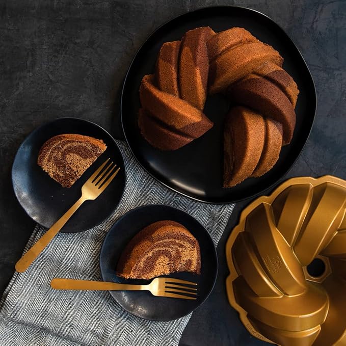 Nordic Ware NW 95577 75th Anniversary Braided Rope Bundt Cake Pan, Gold 12 Cup Capacity