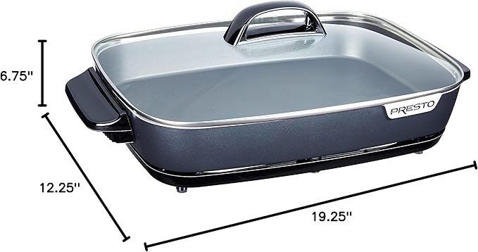 Presto 06858 16-Inch Slimline Electric Skillet with Glass Cover - Nonstick, Adjustable Temperature, Black