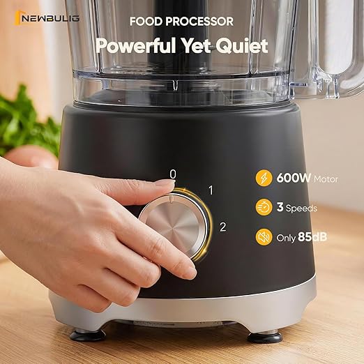 NEWBULIG Food Processor 10.5 Cup, Vegetable Choppers with Slicing Shredding Chopping Kneading, Dishwasher Safe, Food Grinder, Stainless Steel Blades, for Smoothie Fruit Dough, 2.6QT