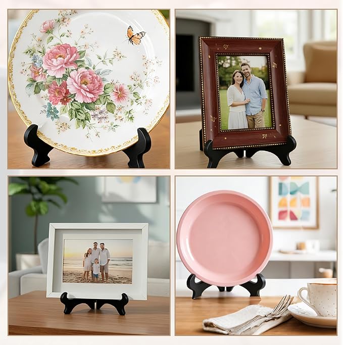 3 Pack Plastic Frame Holder Stand, 3 Size Black Plate Display Stand, Foldable Picture Stands for Display Platter, Dish, Book, Photo