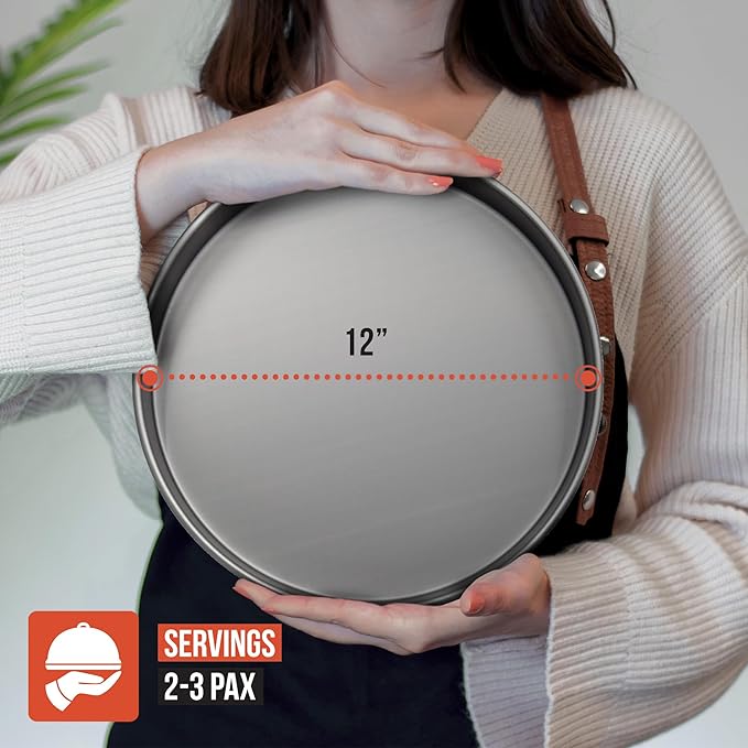 Chef Pomodoro Chicago Deep Dish Pizza Pan 12 Inch, Hard Anodized Aluminum Pizza Pan for Oven, Pre-Seasoned Bakeware Kitchenware, Non-Stick Round Pizza Pans (12-Inch)