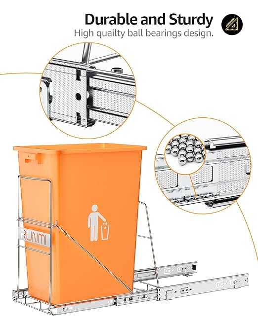 Pull Out Trash Can Under Cabinet，Heavy Duty Slide-Out Cabinet Kit, Adjustable Cabinet Trash Can Organizer, Under Sink Trash Can Shelf for Kitchen (Not Include Can)