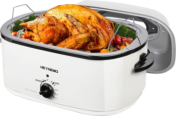 24 Quart Electric Roaster Oven with Visible & Self-Basting Lid, Large Turkey Roaster with Defrost Warm Function, Adjustable Temperature, Removable Pan Rack, Stainless Steel