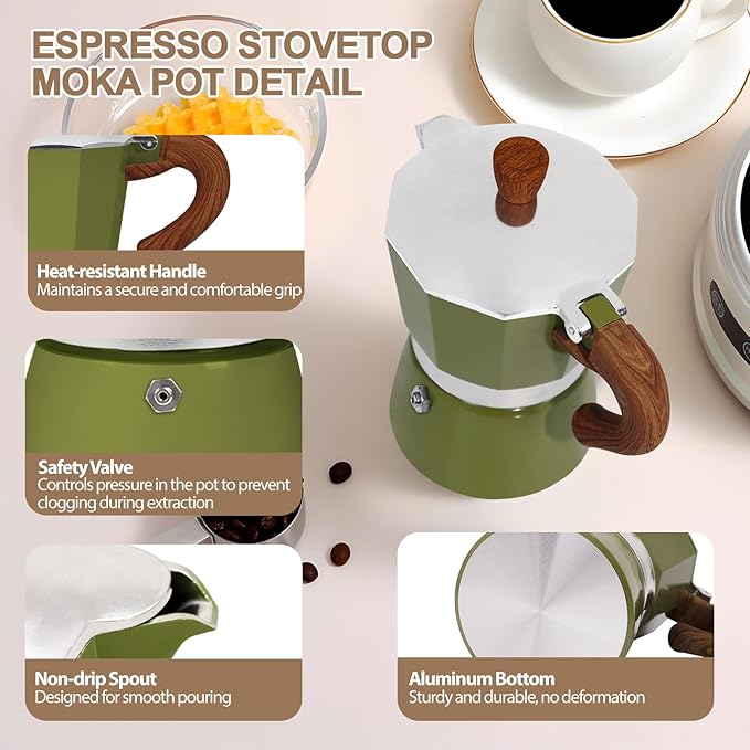 Aluminum 9 Cup 450ml Moka Pot Express Coffee Maker Stovetop Espresso Colorful Coffeemaker Italian Classic Style Brewing Greca Cafe Mocha Machine for Cafeteras Lover Camping Travel and Home Use 15oz